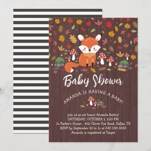 Autumn Fox Woodland Baby shower Kaart (Voorkant / Achterkant)