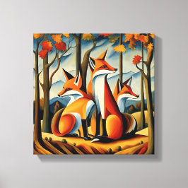 Autumn Foxes Canvas Afdruk