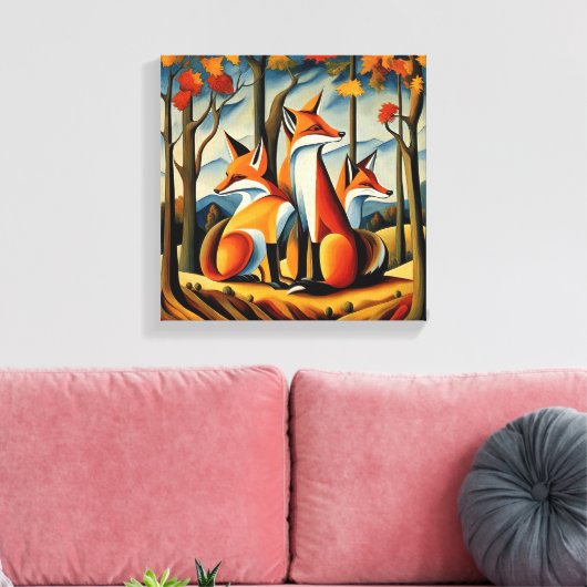 Autumn Foxes Canvas Afdruk (Insitu (Woonkamer))