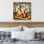 Autumn Foxes Canvas Afdruk (Insitu (Slaapkamer))