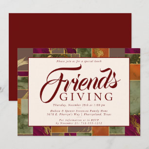 Autumn Friendsgiving Gold Burgundy Marble Dinner Kaart