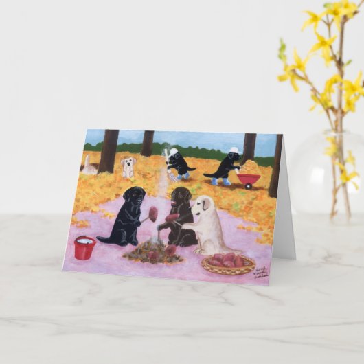 Autumn Fun Labradors Kaart (Gele Bloem)