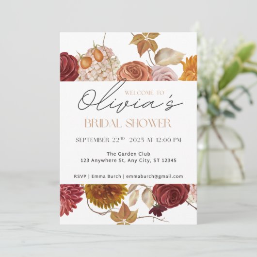 Autumn Garden Bloom Bruids Douche Uitnodiging (Staand voorkant)