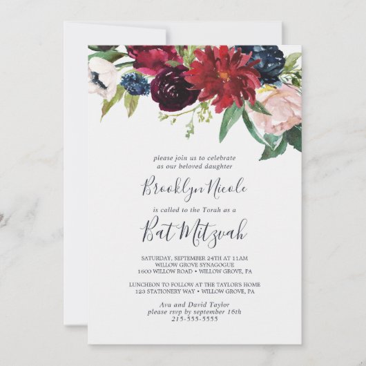 Autumn Garden | Bourgogne Bat Mitzvah Kaart (Voorkant)