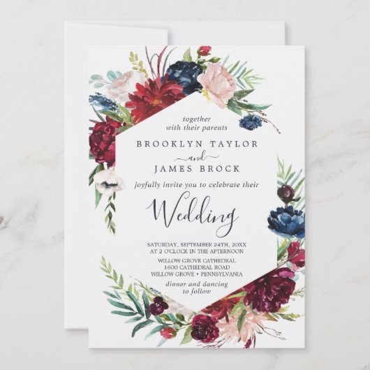 Autumn Garden | Bourgogne bruiloft Kaart (Voorkant)