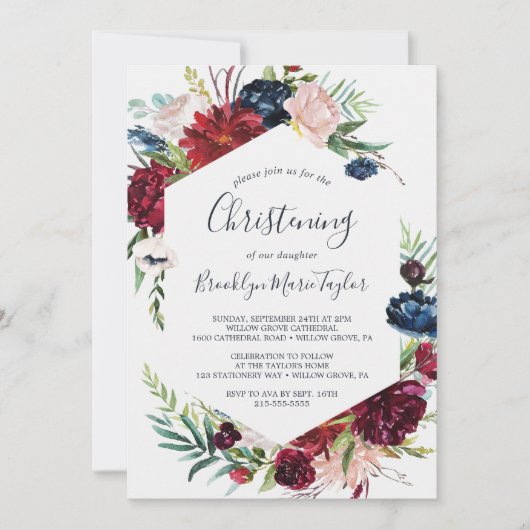 Autumn Garden | Bourgogne Christening Kaart (Voorkant)