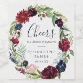Autumn Garden Burgundy Cheers Wedding Wine Labels Wijn Etiket (Enkel label)