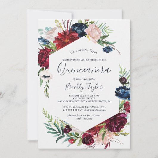 Autumn Garden | Burgundy Quinceañera Kaart (Voorkant)