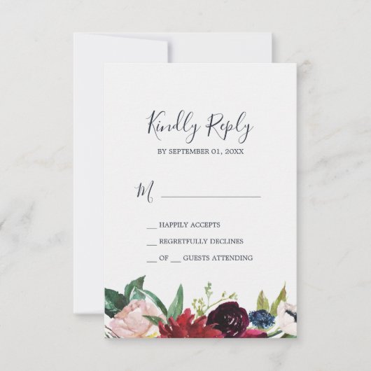 Autumn Garden | Burgundy Simple RSVP-kaart RSVP Kaartje (Voorkant)