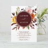 Autumn Garden Burgundy Waterverf Wedding Kaart (Staand voorkant)