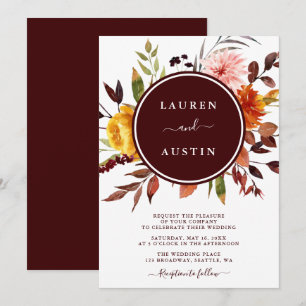 Autumn Garden Burgundy Waterverf Wedding Kaart