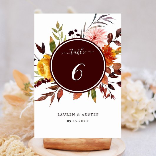 Autumn Garden Burgundy Waterverf Wedding  Kaart