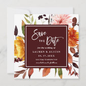 Autumn Garden Burgundy Waterverf Wedding Square Save The Date (Voorkant)