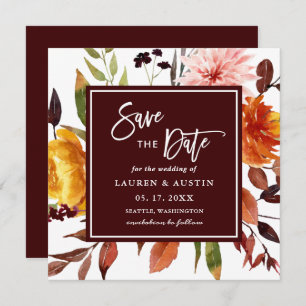 Autumn Garden Burgundy Waterverf Wedding Square Save The Date