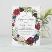 Autumn Garden | Burgundy Wreath Engagement Party Kaart (Staand voorkant)