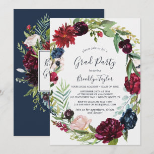 Autumn Garden Burgundy Wreath Graduation Party Kaart
