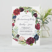 Autumn Garden | Burgundy Wreath Housewarming Party Kaart (Staand voorkant)