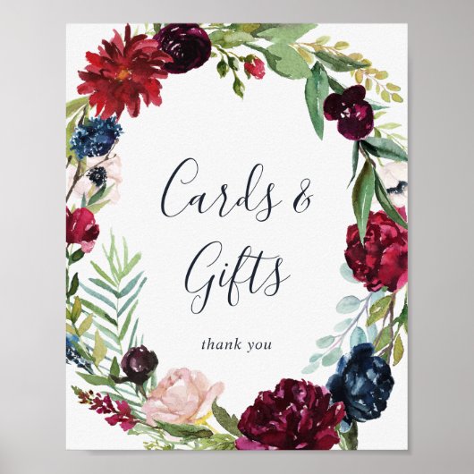 Autumn Garden Burgundy Wreath Kaarten and Gifts Si Poster (Voorkant)