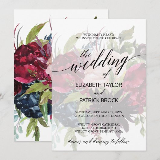 Autumn Garden | Elegant Calligraphy Faded Wedding Kaart (Voorkant / Achterkant)