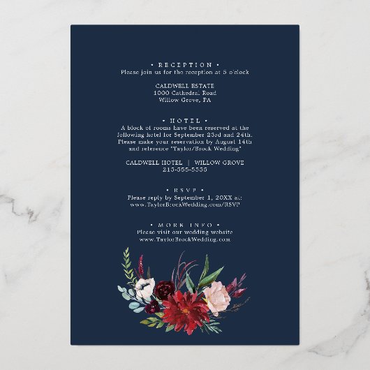 Autumn Garden | Goudolie in één bruiloft Folie Uitnodiging (Achterkant)