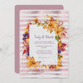 Autumn Garden Lijst Pink Stripe Weddenschap Kaart (Voorkant / Achterkant)