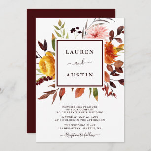 Autumn Garden Marsala Waterverf Wedding Kaart