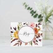 Autumn Garden Marsala Waterverf Wedding RSVP Briefkaart (Staand voorkant)