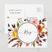 Autumn Garden Marsala Waterverf Wedding RSVP Briefkaart (Voorkant / Achterkant)