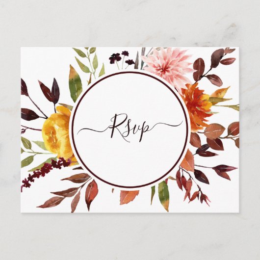 Autumn Garden Marsala Waterverf Wedding RSVP Briefkaart (Voorkant)