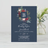 Autumn Garden | Navy Blue Monogram Weddenschap Kaart (Staand voorkant)