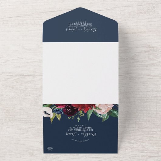 Autumn Garden | Navy Blue Wedding All In One Uitnodiging (Buitenkant)
