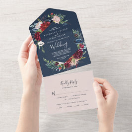 Autumn Garden | Navy Blue Wedding All In One Uitnodiging