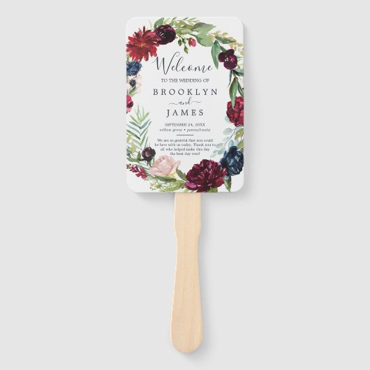Autumn Garden | Programma Burgundy Wedding Fan Handwaaier (Voorkant)