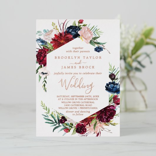 Autumn Garden | Roos goudolie in één bruiloft Folie Uitnodiging (Staand Voorkant)