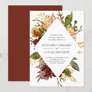 Autumn Garden Rustic Floral Diamond Wedding Kaart