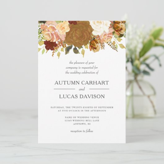 Autumn Garden Rustic Floral Wedding Kaart (Staand voorkant)