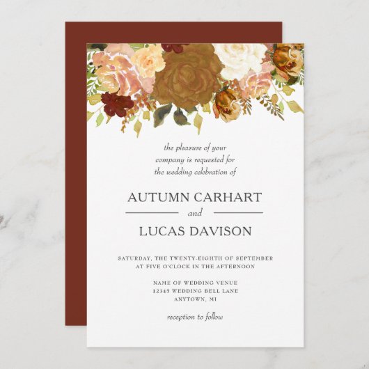 Autumn Garden Rustic Floral Wedding Kaart (Voorkant / Achterkant)