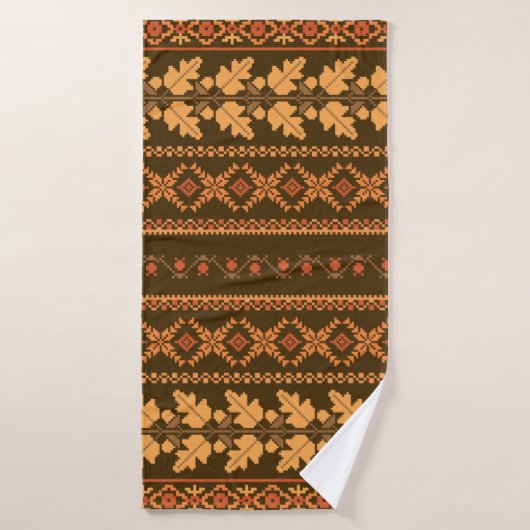 Autumn, geborduurd, dwarretro gestript achterzijde badhanddoek (Badhanddoek)