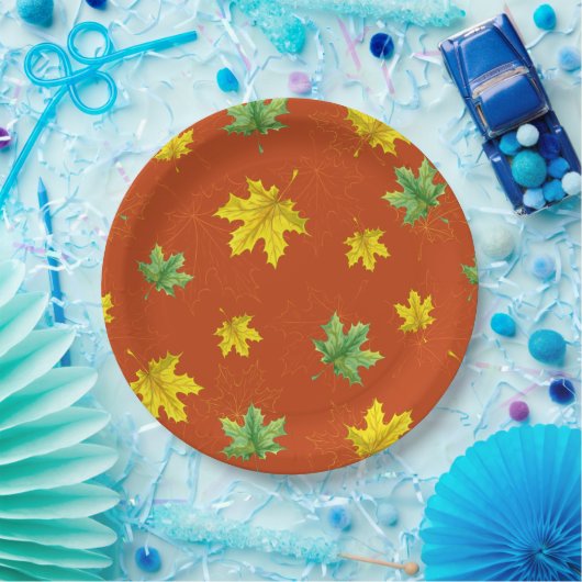 Autumn Geel en Groen Bladeren Papieren Bordje (Feest)