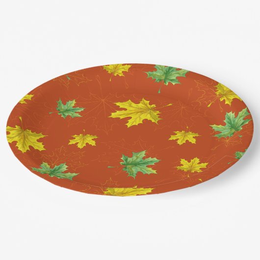 Autumn Geel en Groen Bladeren Papieren Bordje (Gekanteld)