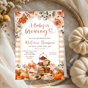 Autumn Gingham Pumpkin Baby shower Tea Party Kaart