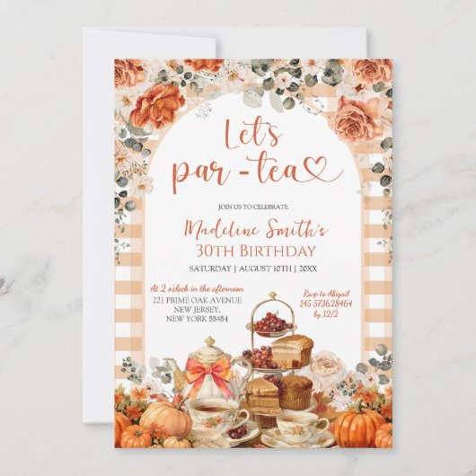 Autumn Gingham Pumpkin Let's ParTea Verjaardagsfee Kaart (Voorkant)
