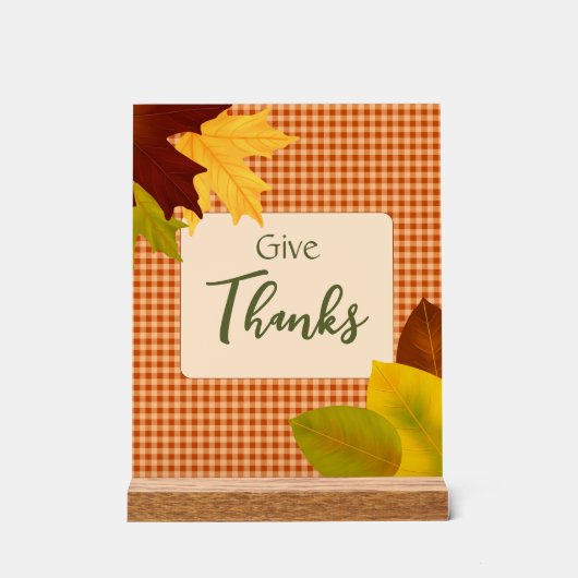 Autumn Gingham Thanksgiving Acryl Teken Acryl Bord (Voorkant)