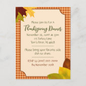 Autumn Gingham Thanksgiving Dinner Invitation Briefkaart (Voorkant)