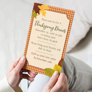 Autumn Gingham Thanksgiving Dinner Invitation Kaart
