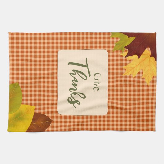 Autumn Gingham Thanksgiving keukenhanddoek (Horizontaal)