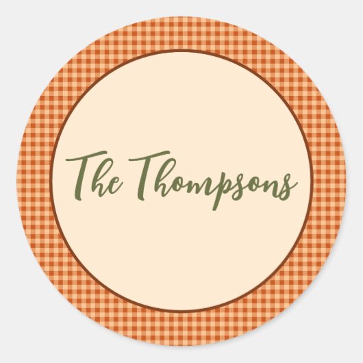 Autumn Gingham Thanksgiving Ronde Sticker (Voorkant)