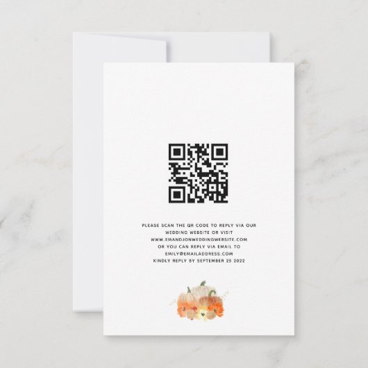 Autumn Glittery Pumpkins Florals Script QR Code RSVP Kaartje (Achterkant)