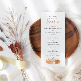 Autumn Glittery Pumpkins Florals Wedding Menu