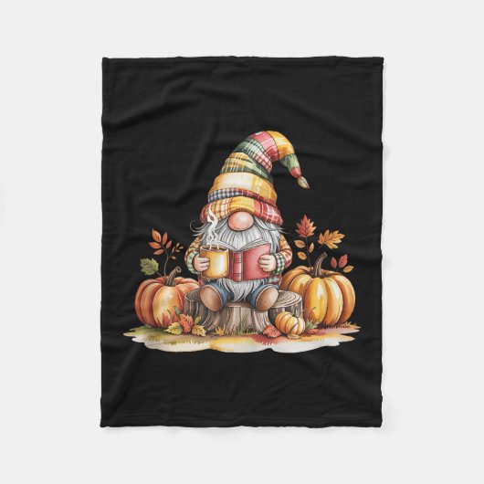 Autumn Gnome Reading Book With Pumpkins Fall Tank  Fleece Deken (Voorkant)